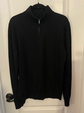 Reiss Black Merino Wool Half-Zip Knit Sweater